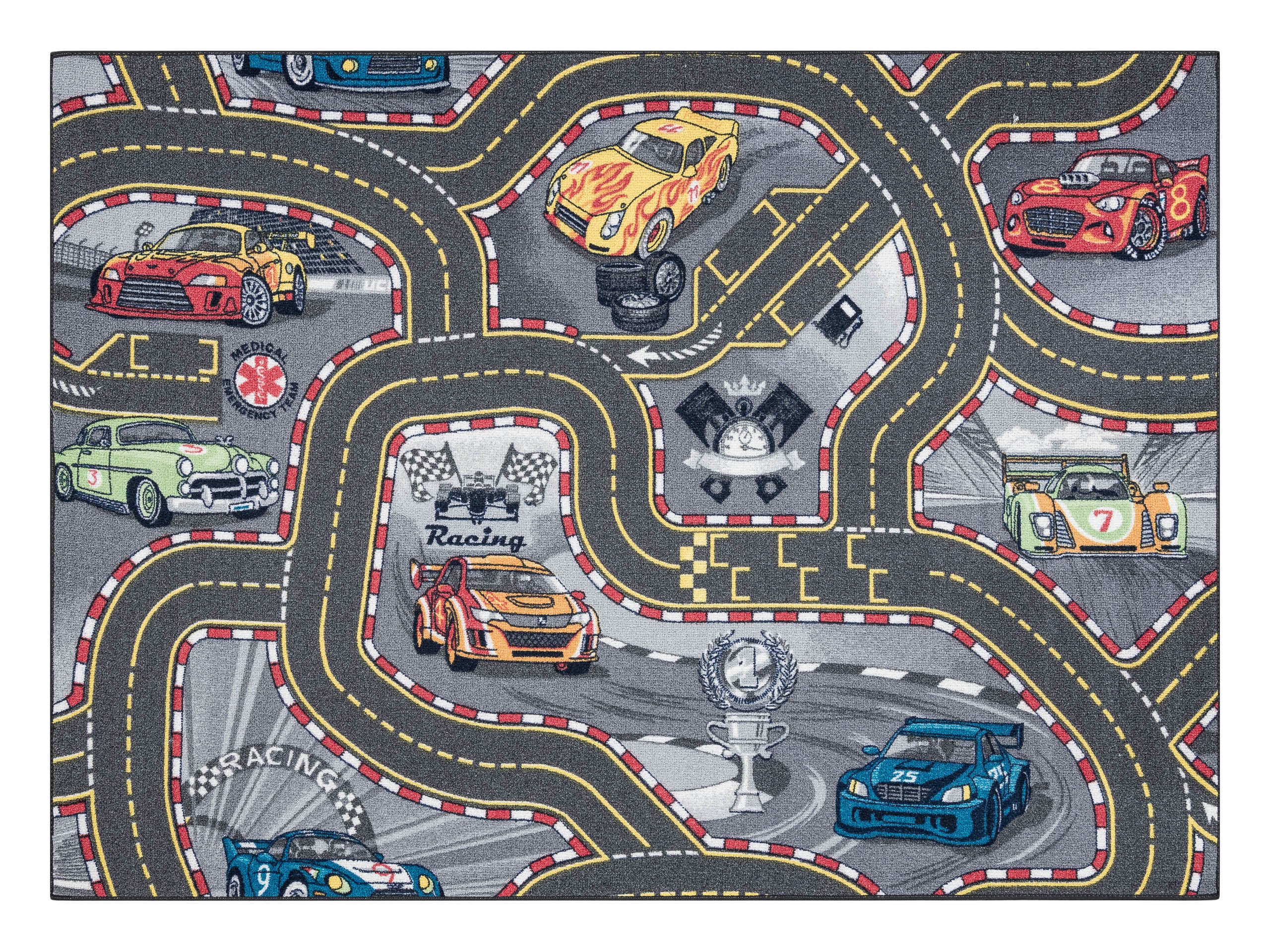 DYWAN REBEL ROADS Racers 97 Uliczki, samochody dzieci antypoślizgowy - szary 95x200 cm