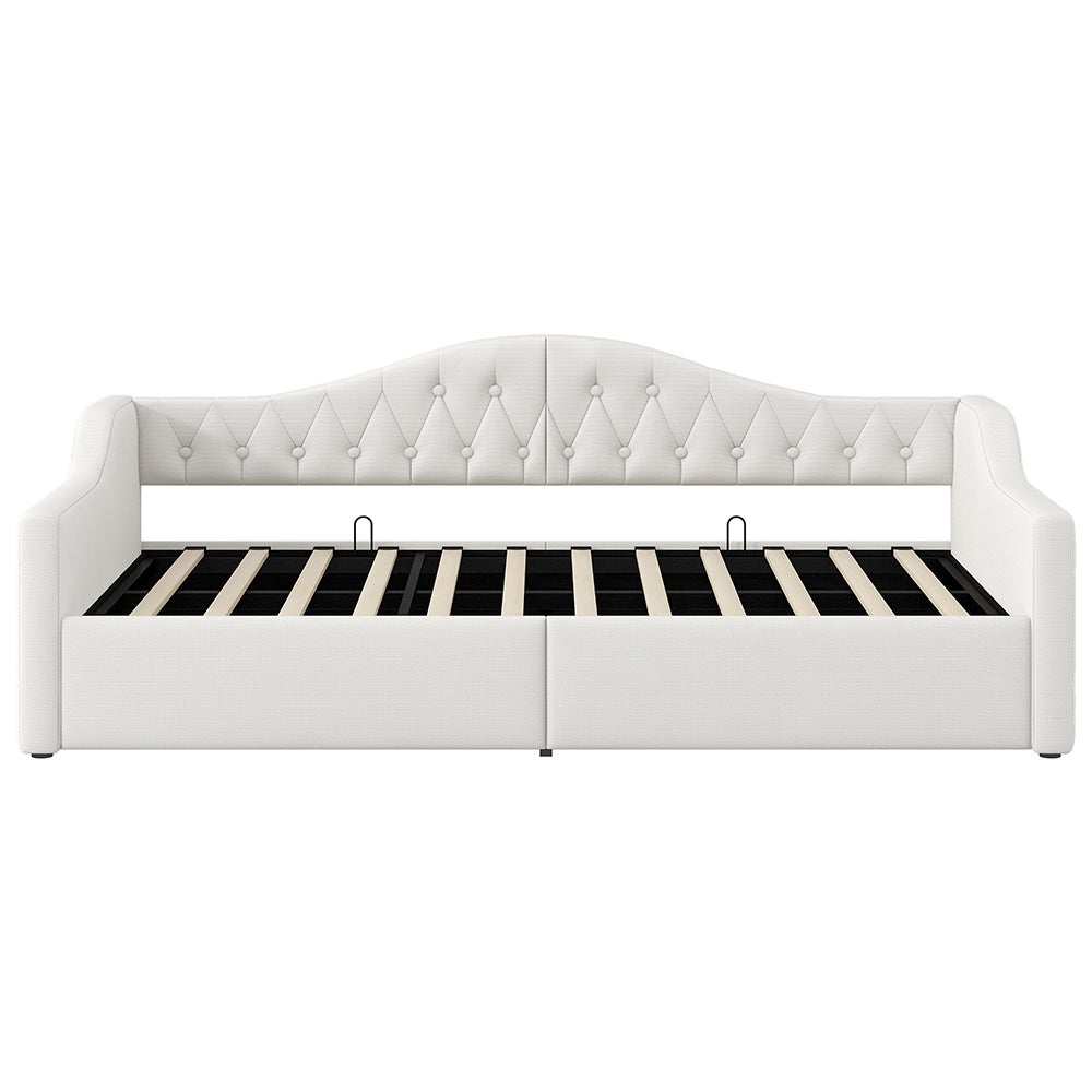Rozkładana sofa 90 x 200 cm, z paskiem LED, hydraulicznym schowkiem, kolor beżowy - 5