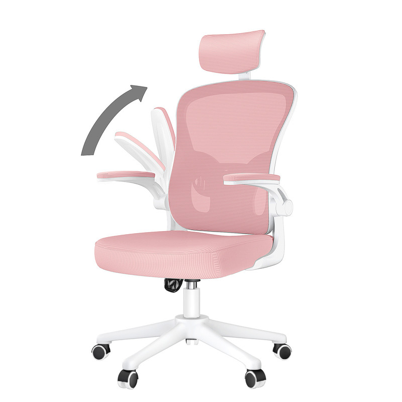Fotel biurowy - Fotel ergonomiczny RATTANTREE z podłokietnikami 2D, regulowanym zagłówkiem, podparciem lędźwiowym i oparciem (różowy)
