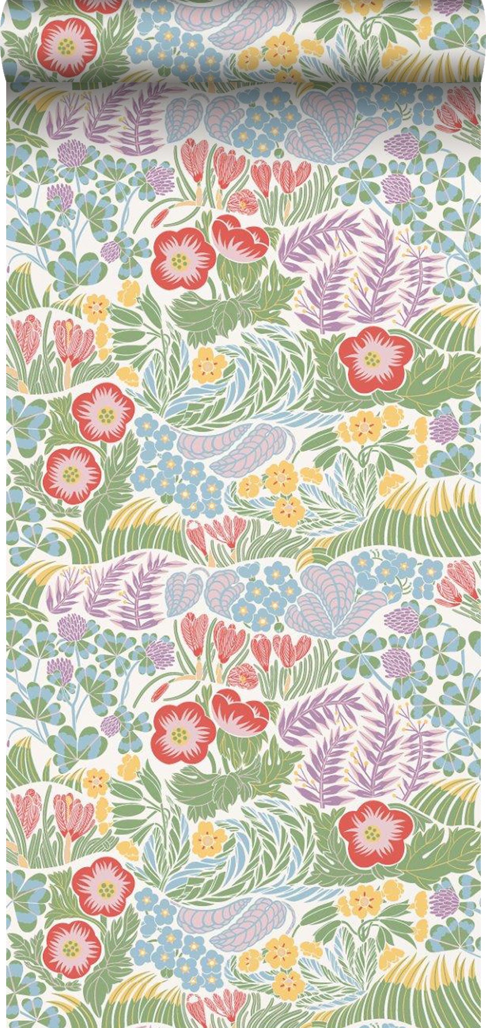 Tapeta kwiaty w stylu Matissa zielonym,czerwonymIfioletowym - 53 cm x 10.05 m - BORASTAPETER