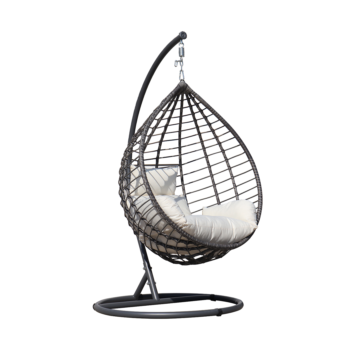 Kideo® Set completo: grande poltrona sospesa con struttura e cuscini, mobili lounge, polyrattan, XXL, grigio (cuscino: marrone scuro (7790 Chocolate