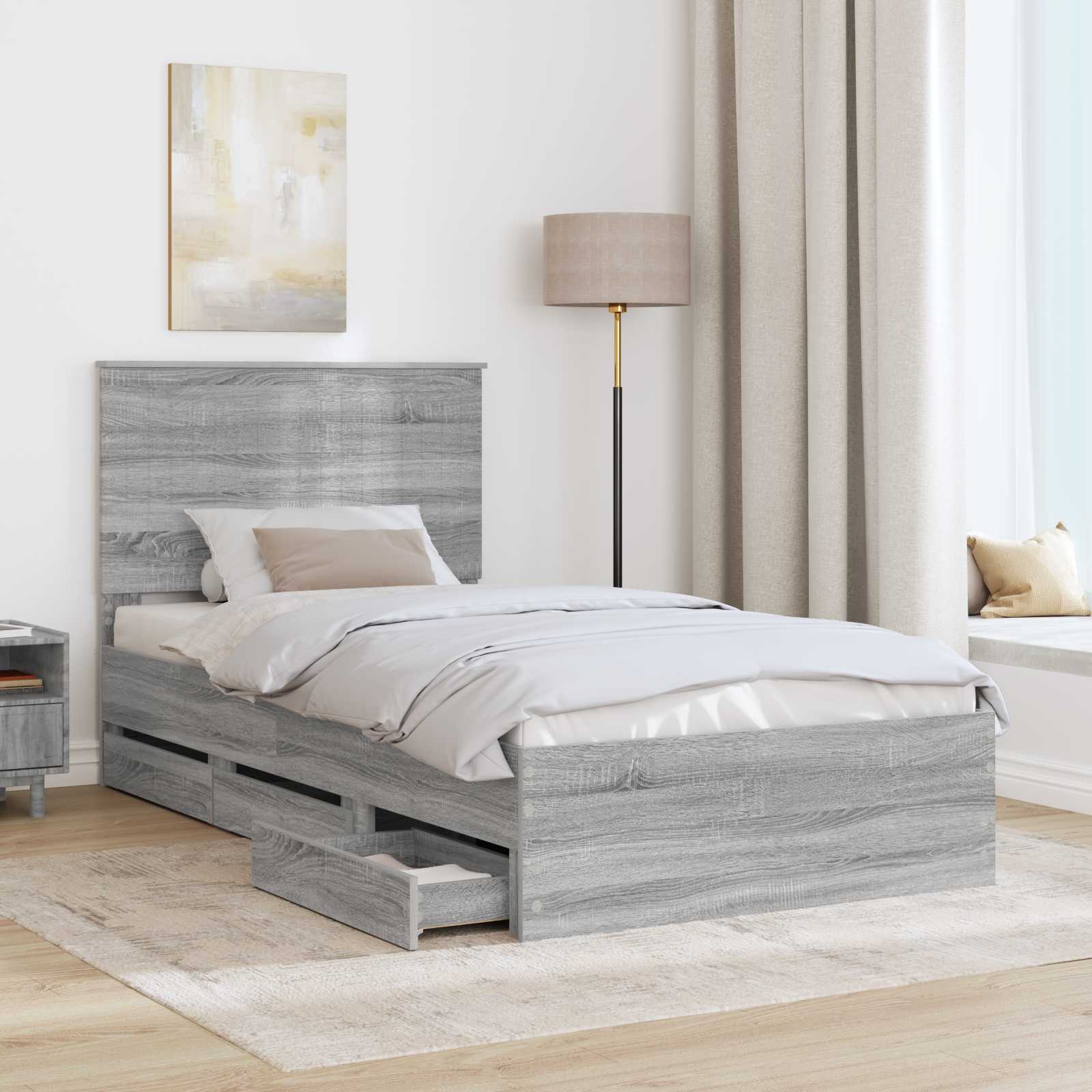 Cadre de lit en panneau de bois gris pour la chambre, 100 × 200 cm - 3
