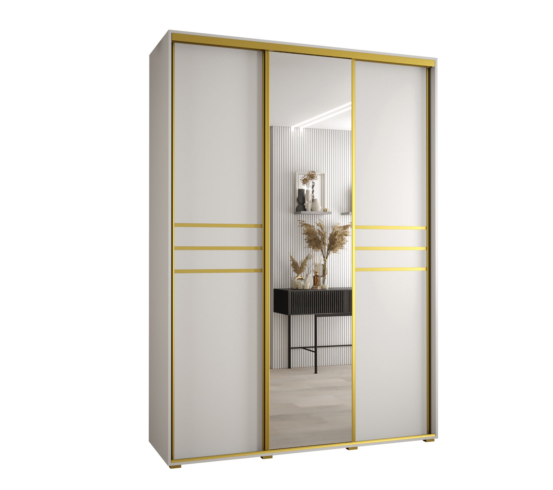 Szafa przesuwna z lustrem wysoka Davos 11 180 x 45 x 235,2 cm biały + biały + u. złoty - Abiks Meble