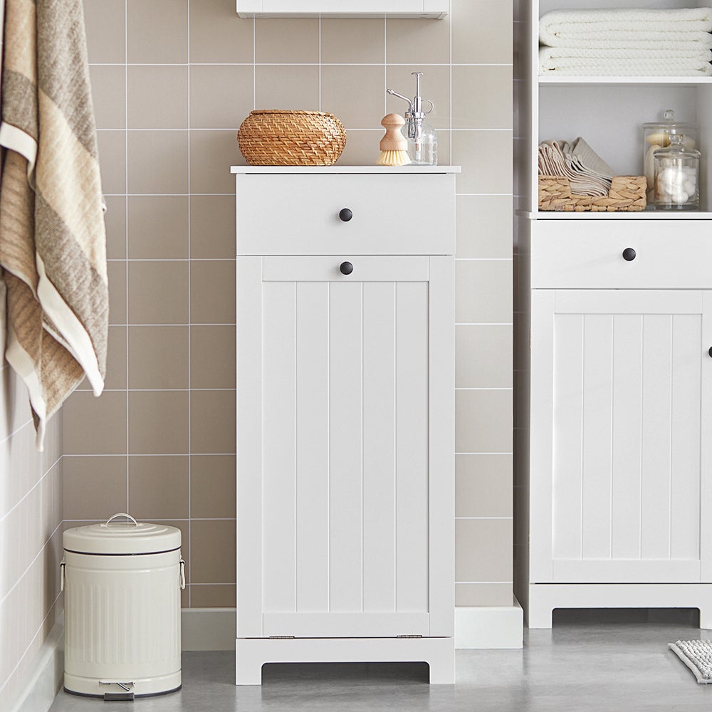 Relaxdays Baule Per Biancheria 80 L – Cassapanca In MDF Bianco Con Cerniera Soft-Close, 53x56x36 Cm, Per Camera E Bagno