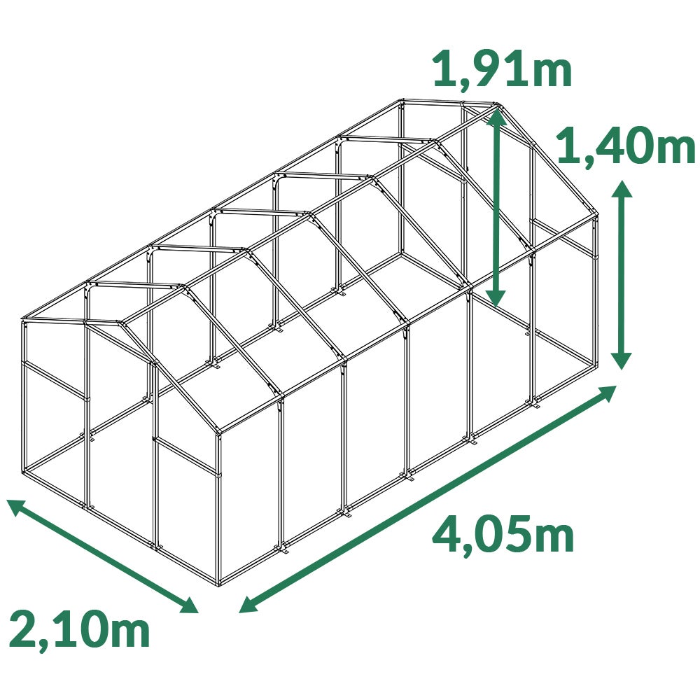 Serre polycarbonate avec porte à double battant sur chaque pignon - 8,5m² - 5