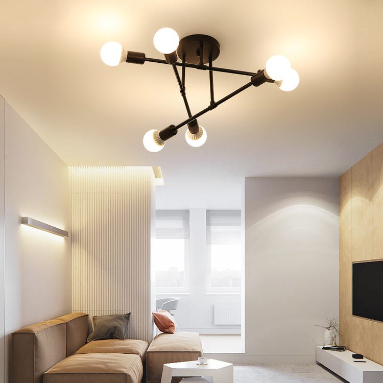 Plafonnier LED Moderne, Rétro Lustre Lampe Suspension Vintage 6 Lumières E27 Base, Lustre Luminaire en Métal Lampe pour Salon Chambre Cuisine - 5
