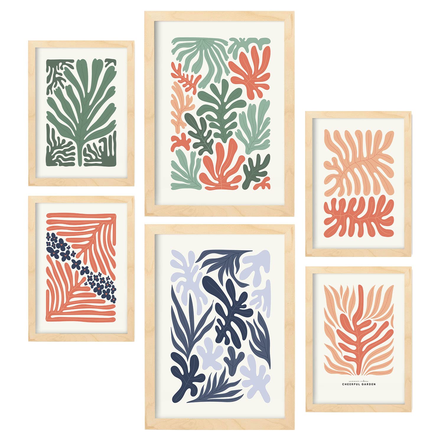 Nacnic set de 6 posters minimalismo en colores pastel patrones de planta láminas de paisajes y naturaleza para el tamaños a3 & a4 marcos color madera