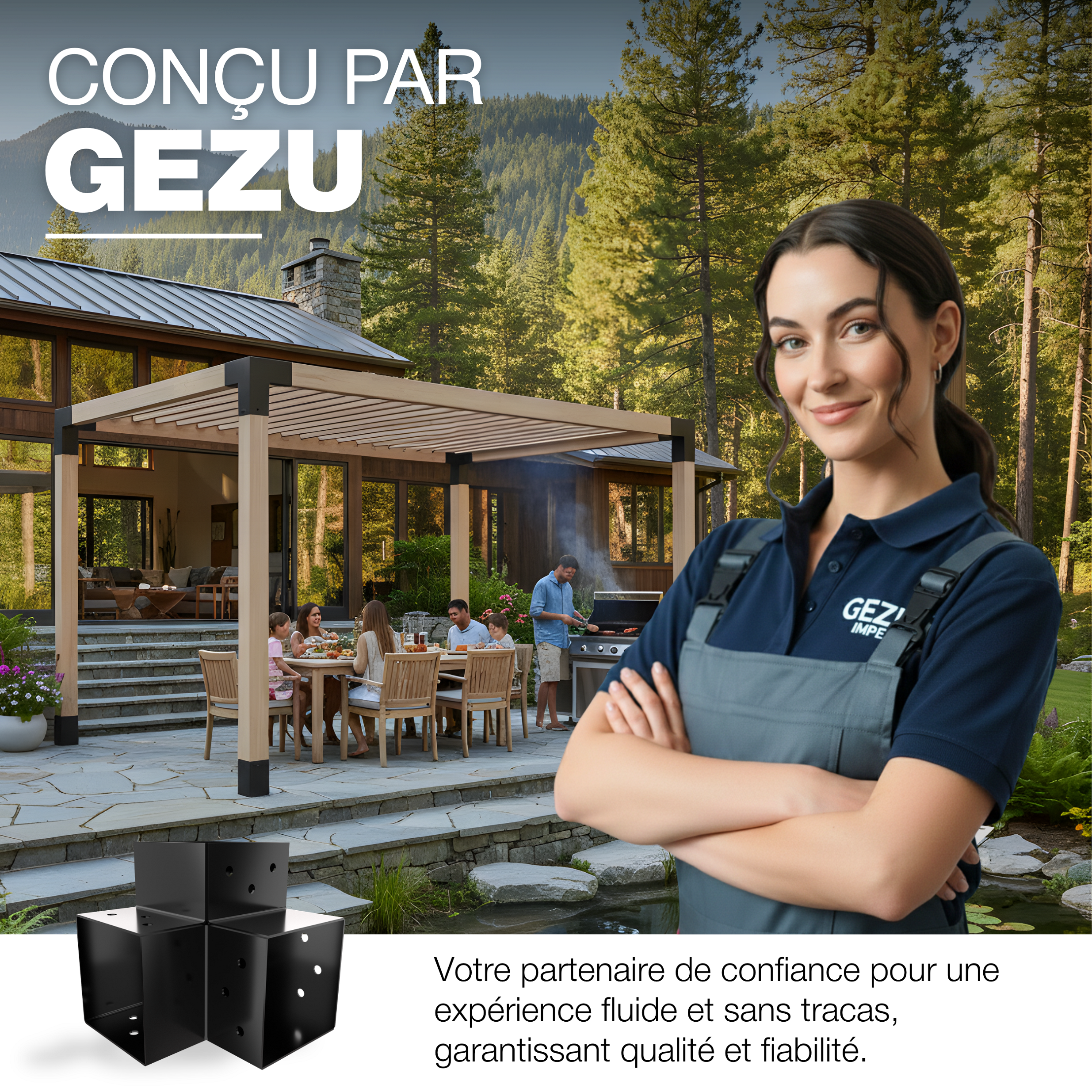 Connecteur de Poteau Y 91x91 mm Noir Thermolaqué Pergola Connecteur D’Angle Droit 3 Voies Pavilon Support de Menuiserie DIY GeZu Impex - 7