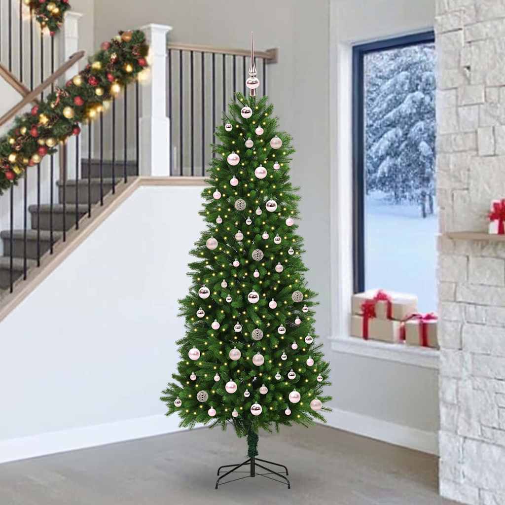 Albero Di Natale Artificiale Verde 240 Cm Con 300 LED - Design Slim, USB, Incluse Palline