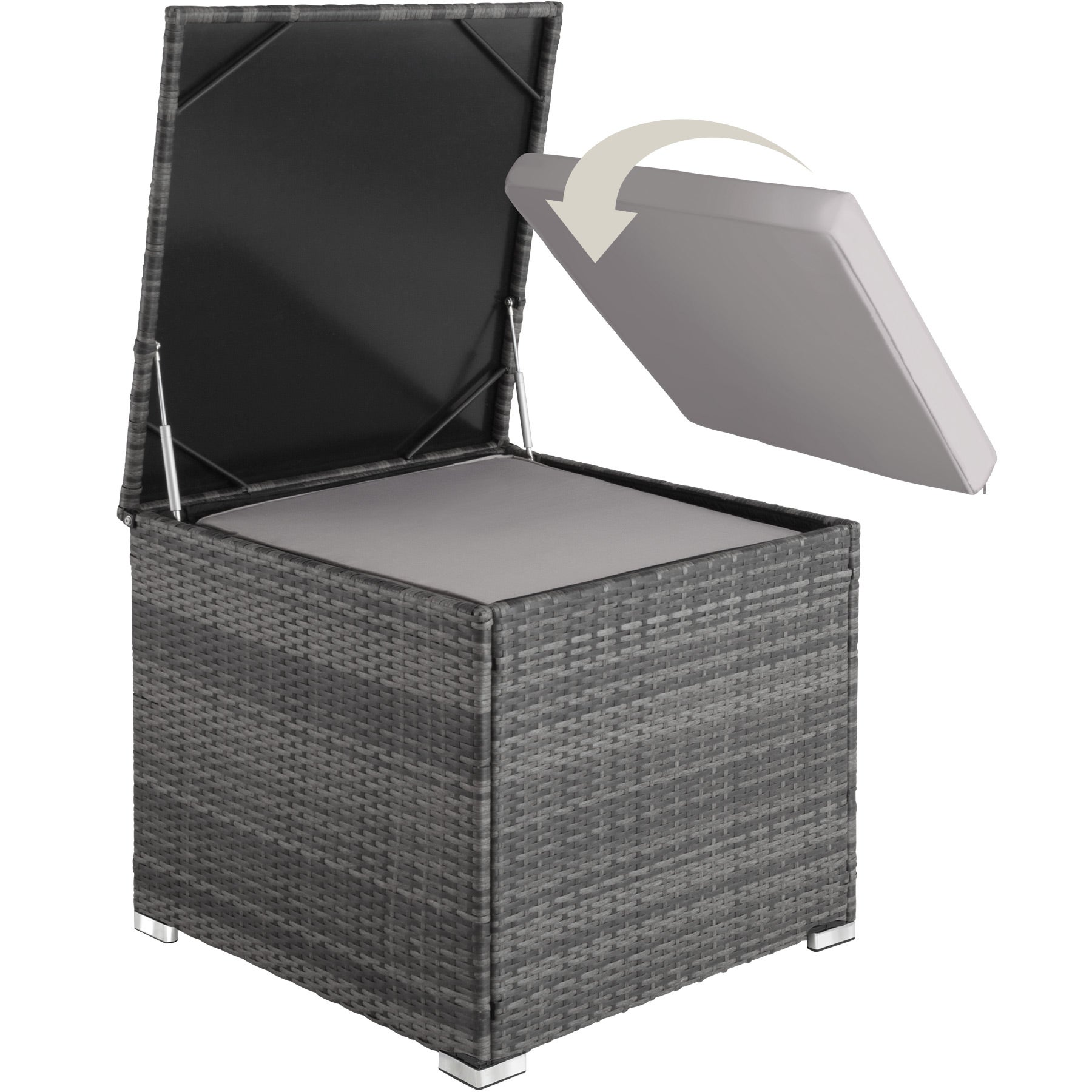 Salon de jardin en résine tressée et acier 5 places avec coffre de rangement résistant aux UV gris TECTAKE - 3