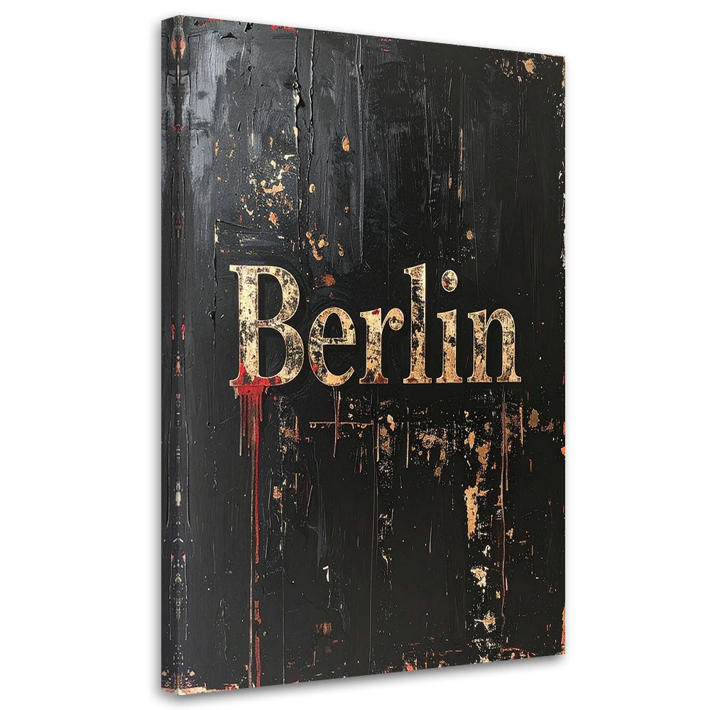 Obraz industrialny do salonu biura hotelu, Napis Berlin Typografia czarny 80x120