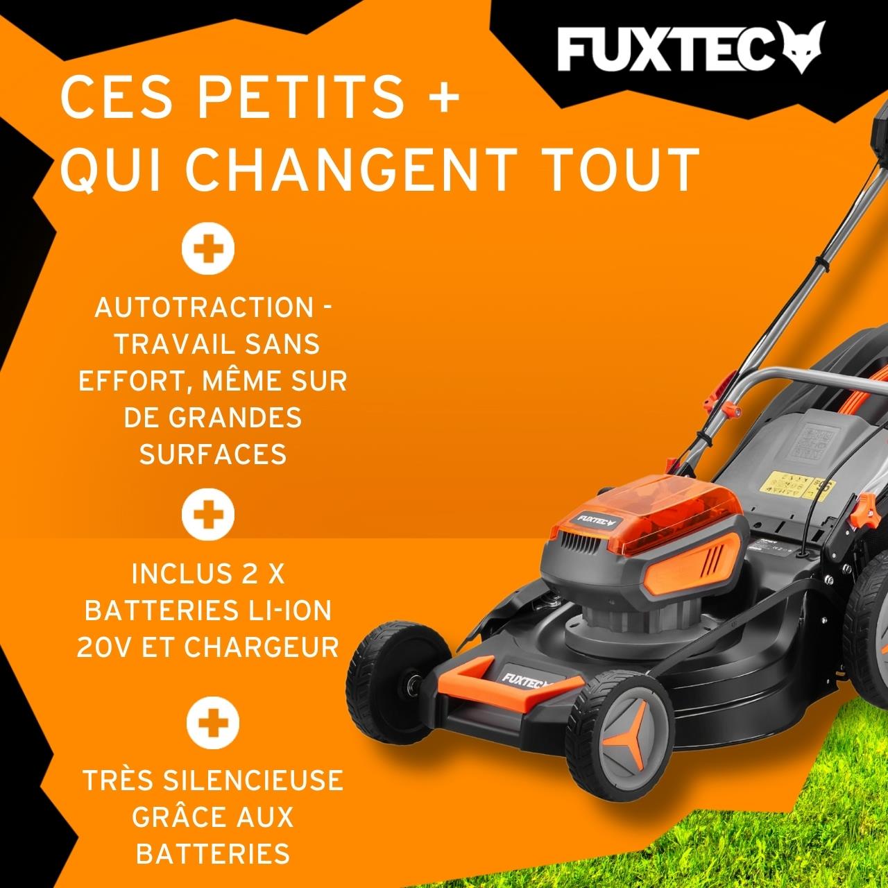 FUXTEC Tondeuse à Gazon Batterie Autotractée 40V (2x20V) 46 cm – Mulching, Éjection Latérale, 2 Batteries Li-Ion 4Ah – FX-E2RM46 - 4