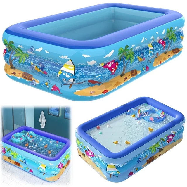 Piscine gonflable familiale d'été, grande piscine épaisse avec motif plage,idéale pour les fêtes aquatiques et la détente dans le jardin，178x127x50cm