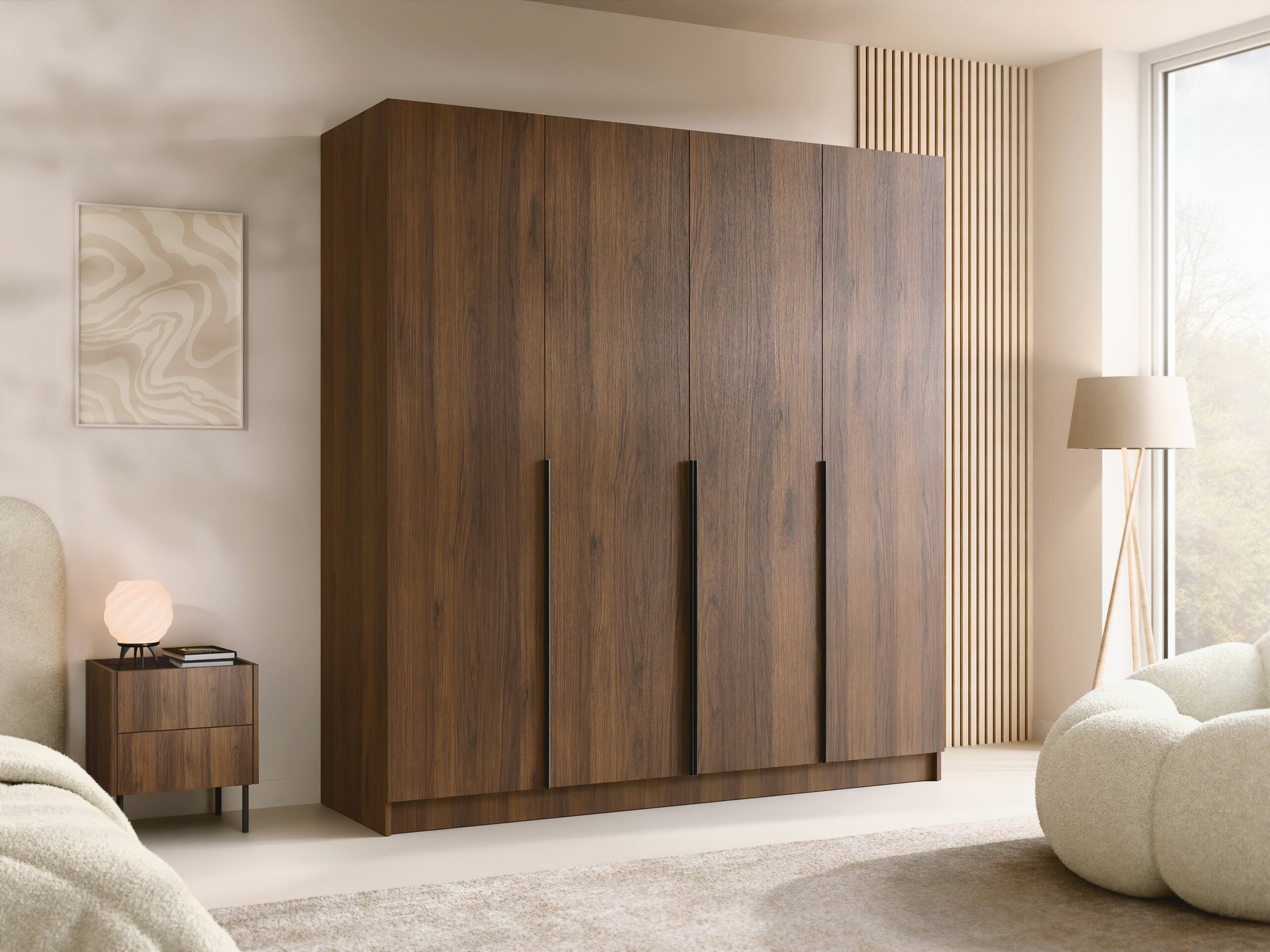 Armoire Closico Navor I, Noir, Noyer, 215x200x58cm, Portes d'armoire: Avec des charnières - 2