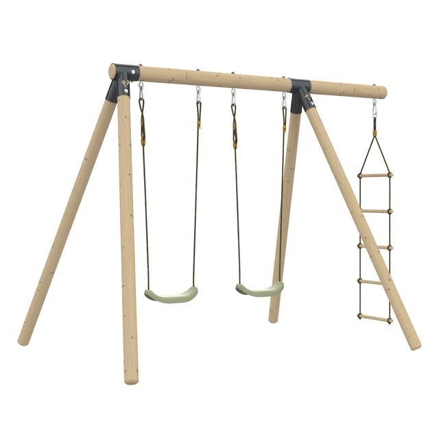 Portique 2 balançoires avec échelle corde - bois PEFC™ - H190 cm - AMANDIER