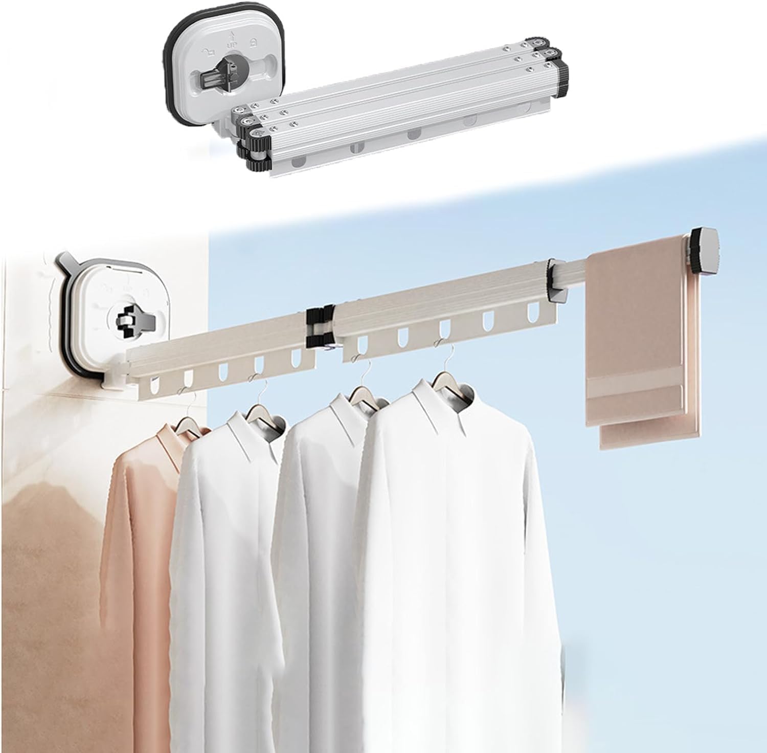 Stendibiancheria da interni, resistente, in acciaio inox, pieghevole, retrattile, con 4 ruote, grande capacità, con calzino