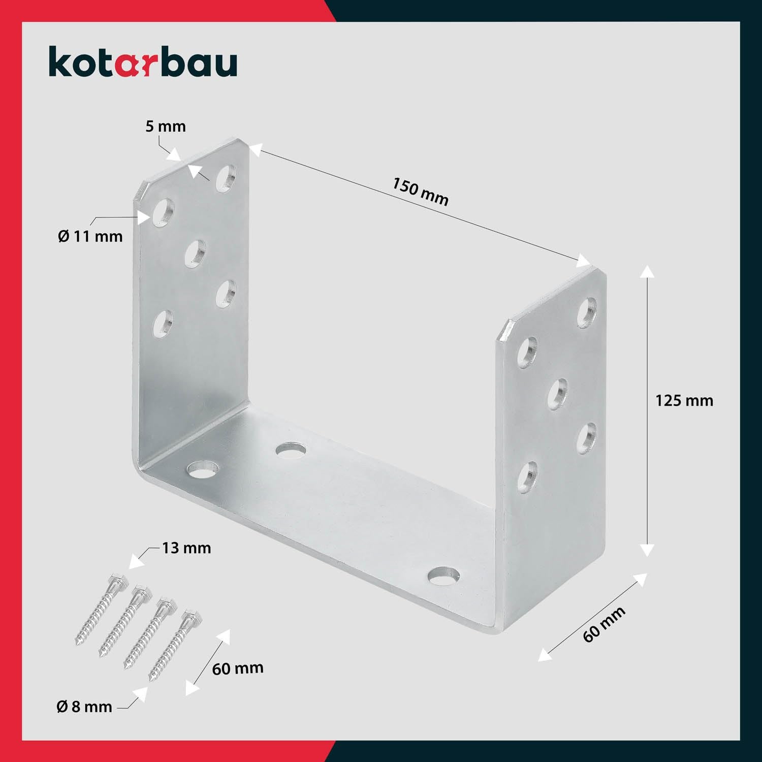 Support de poteau en U à visser 150 mm, galvanisé à chaud, la solution parfaite pour assembler différents éléments, argenté - KOTARBAU - 3