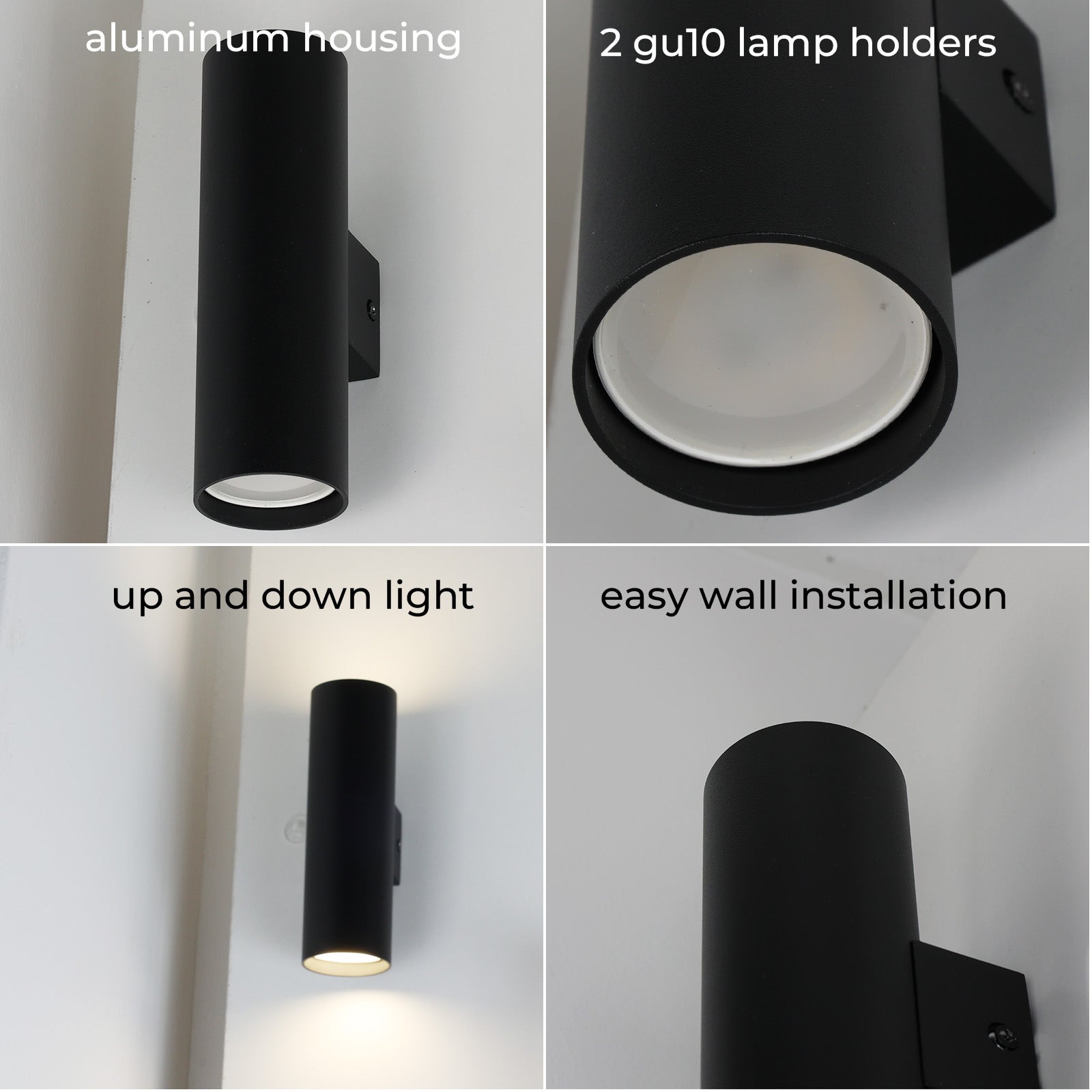 Aplique de Pared: Luz Dual Arriba y Abajo, Aluminio Negro, 2 Casquillos GU10, bombillas no incluidas. - 2