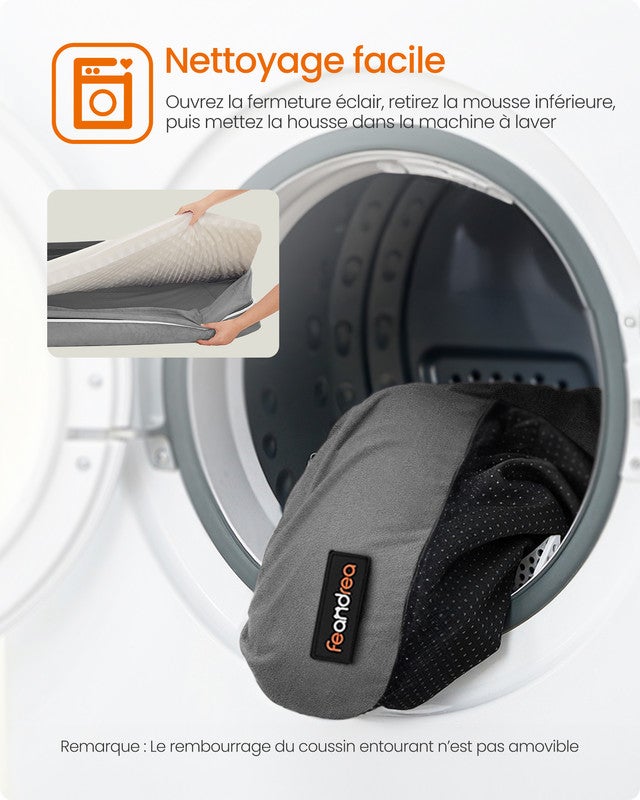 Panier pour Chien Orthopédique, Rembourrage Moelleux, Bords Rehaussés, Housse Amovible et Lavable, 91 x 71 x 20 cm, Antidérapant, Gris Clair - 7