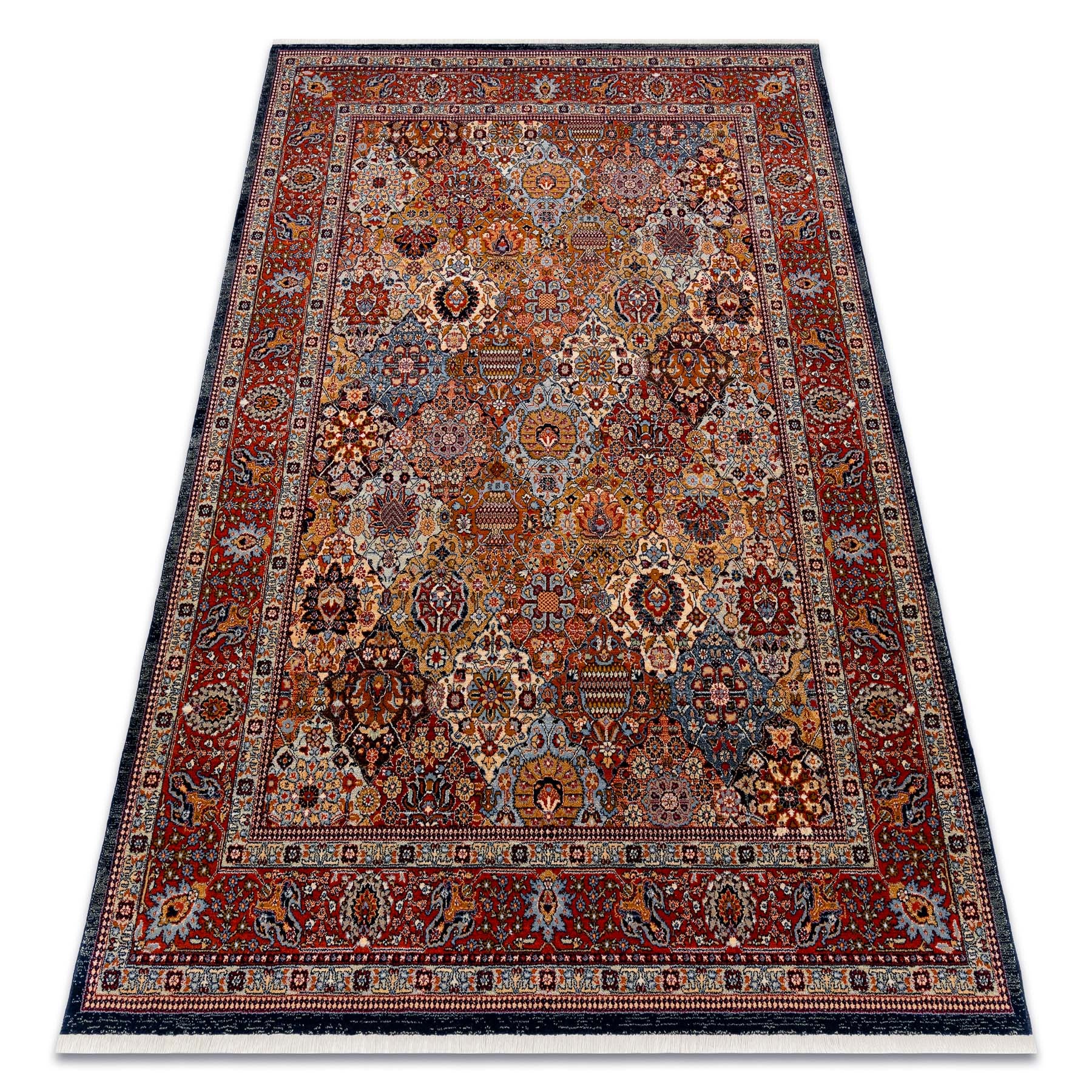 Dywan wełniany KESHAN Frędzle, Ornament, ramka orientalny 7576/53511 terakota 120x145 cm