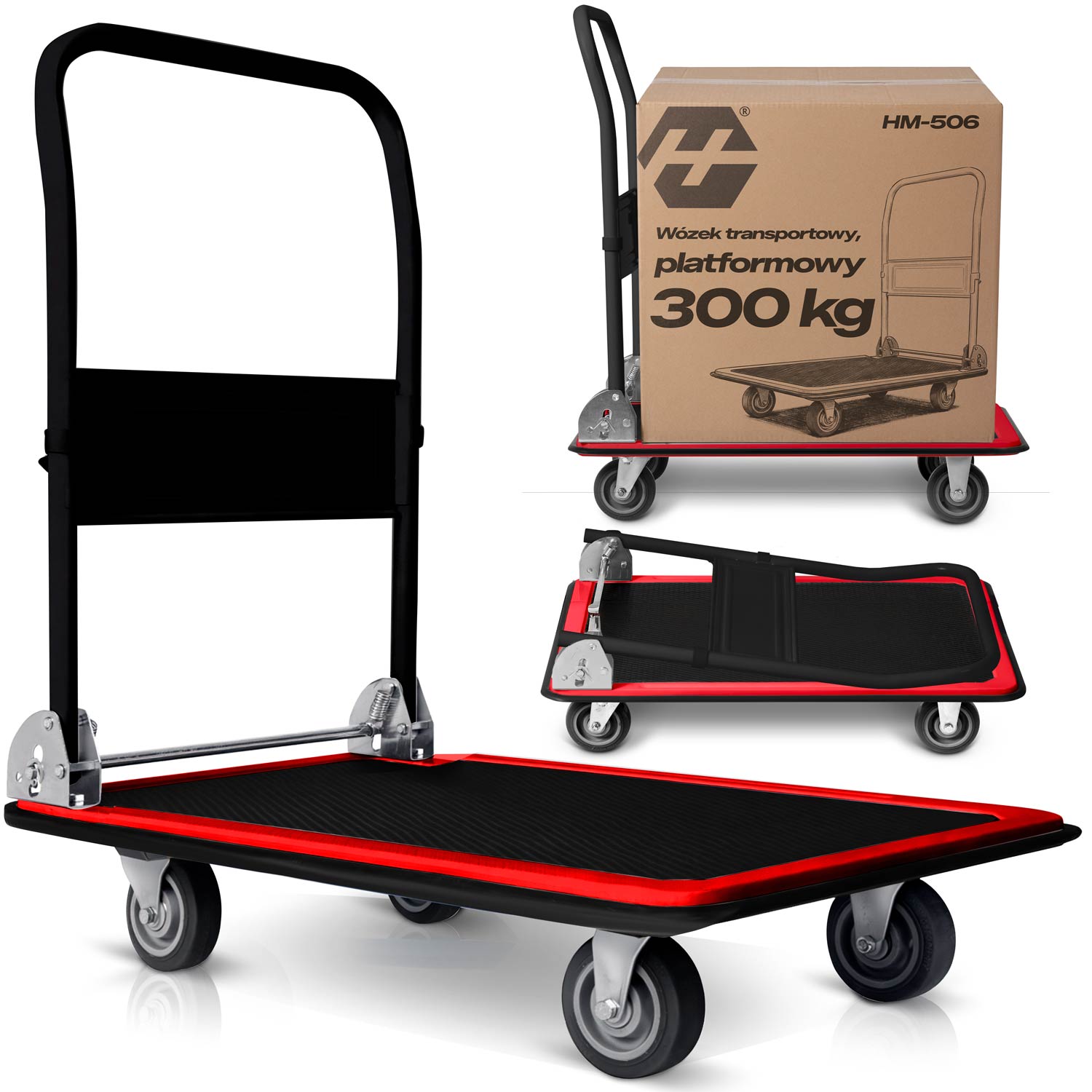 Wózek transportowy, platformowy HM-506 czar-czerwony Humberg