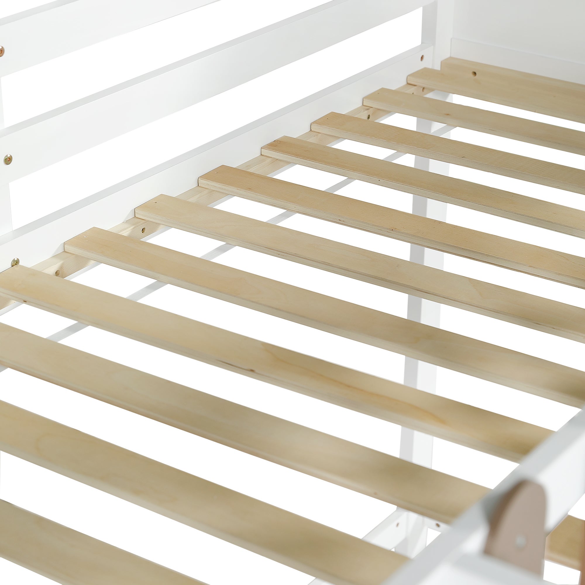 Lit mezzanine 90x200 cm avec échelle et toboggan - en bois de pin et MDF - Blanc & Marron - 7