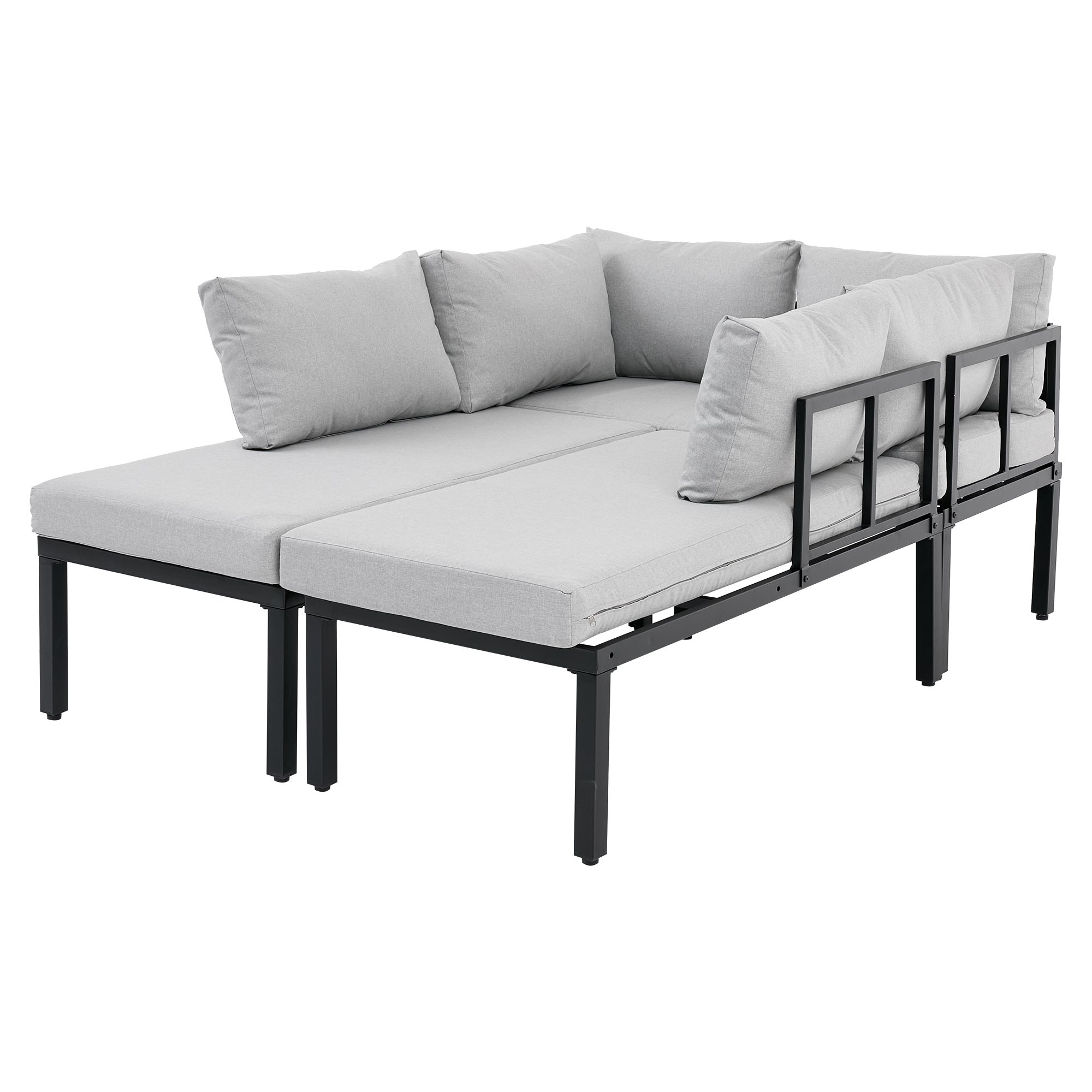 Salon de jardin modulable 6 places en acier galvanisé : canapé d'angle + méridienne + table basse rectanguleire - Gris - 8