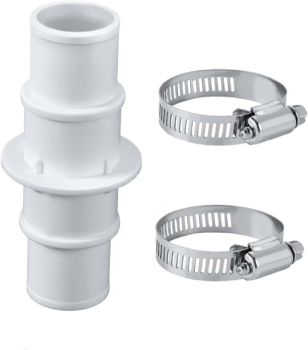 Złącze do węża basenowego, proste, z przyssawką, do basenów o średnicy 1-1/4" i 1-1/2", z 2 zaciskami węża