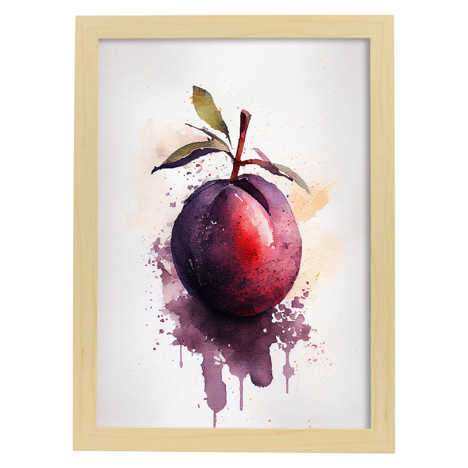 Nacnic poster de pluot a todo color ilustraciones de frutas verduras y comida sana en estilo acuarela y modelo 1 a3 con marco de madera clara