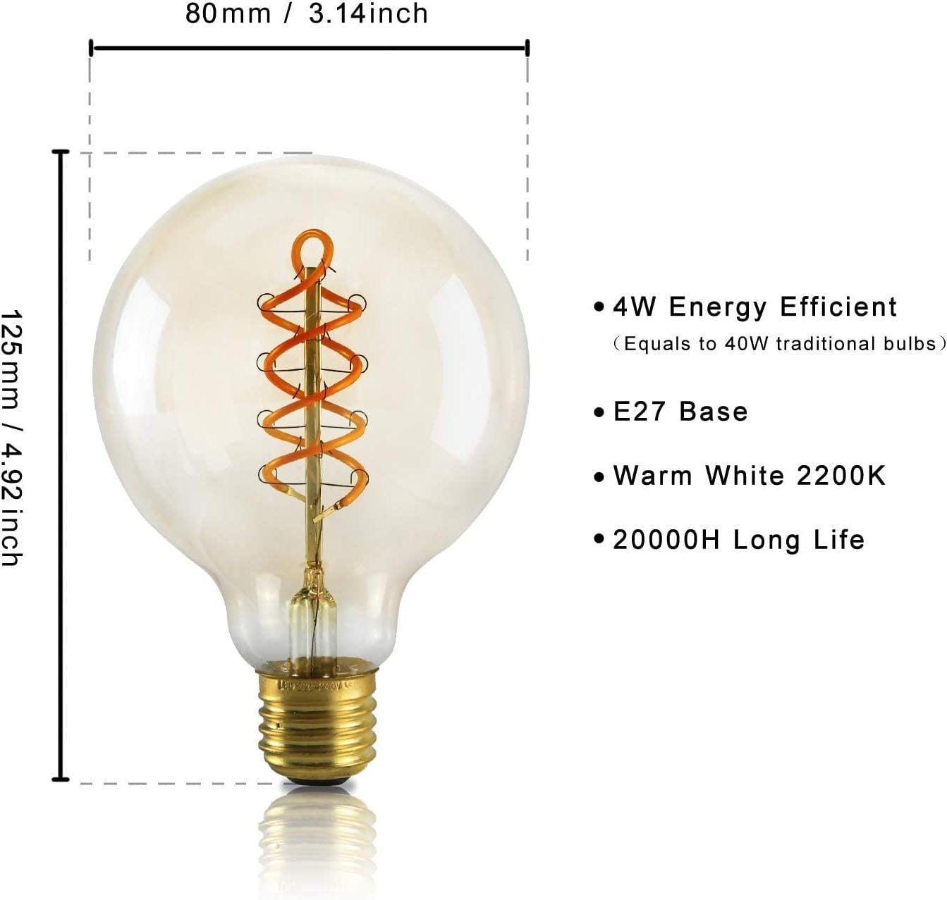 NETTLIFE Lot de 3 ampoules LED E27 vintage ampoule rétro Edison G80 4W lampes globe décoratives à filament blanc chaud 2200K idéales pour la nostalgie - 2