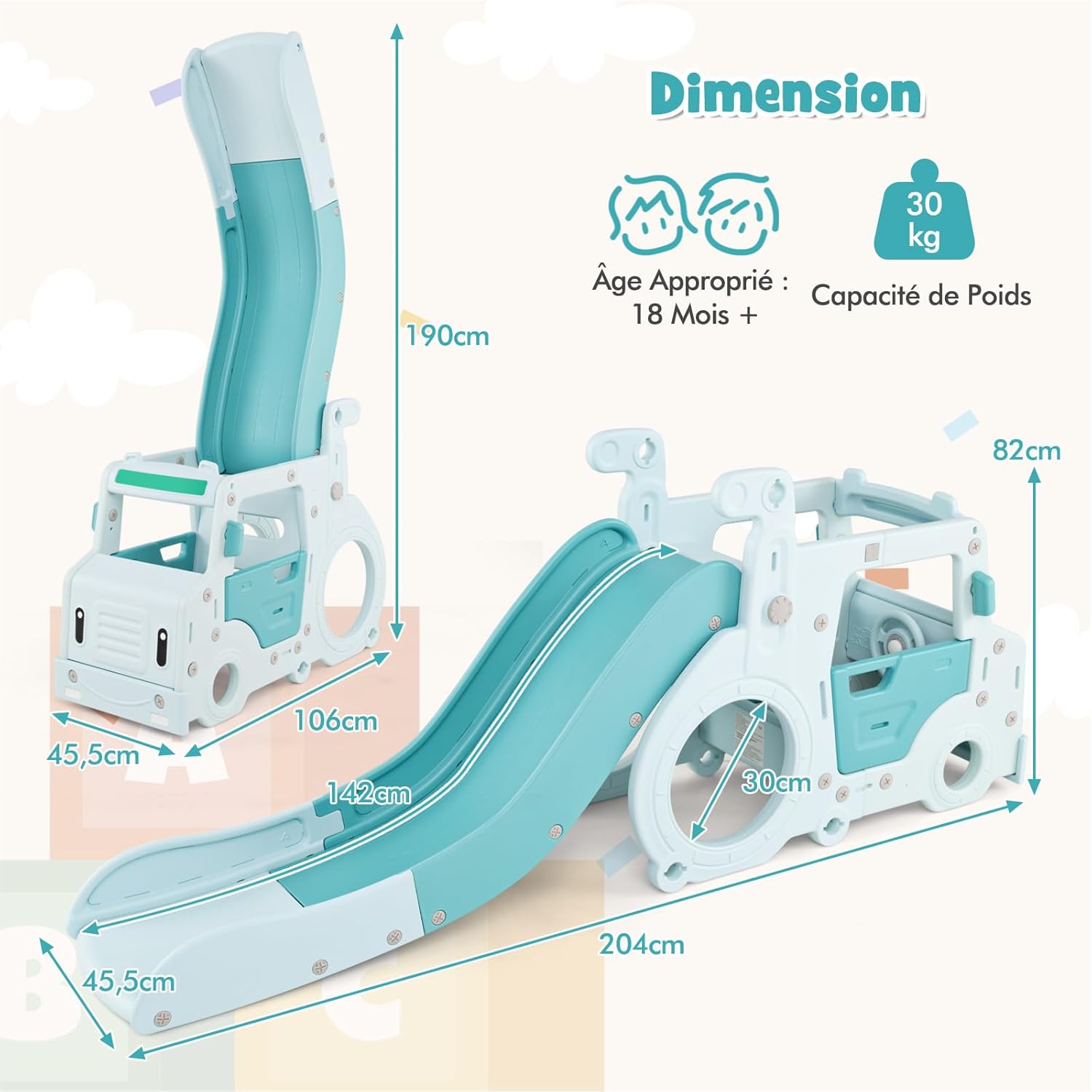 3 en 1 Toboggan Interieur Exterieur Enfants Pliable, Thème Voiture Bebe avec Rampes Surélevées, Volant Simulé, pour 1,5 Ans, Charge 30KG - 2