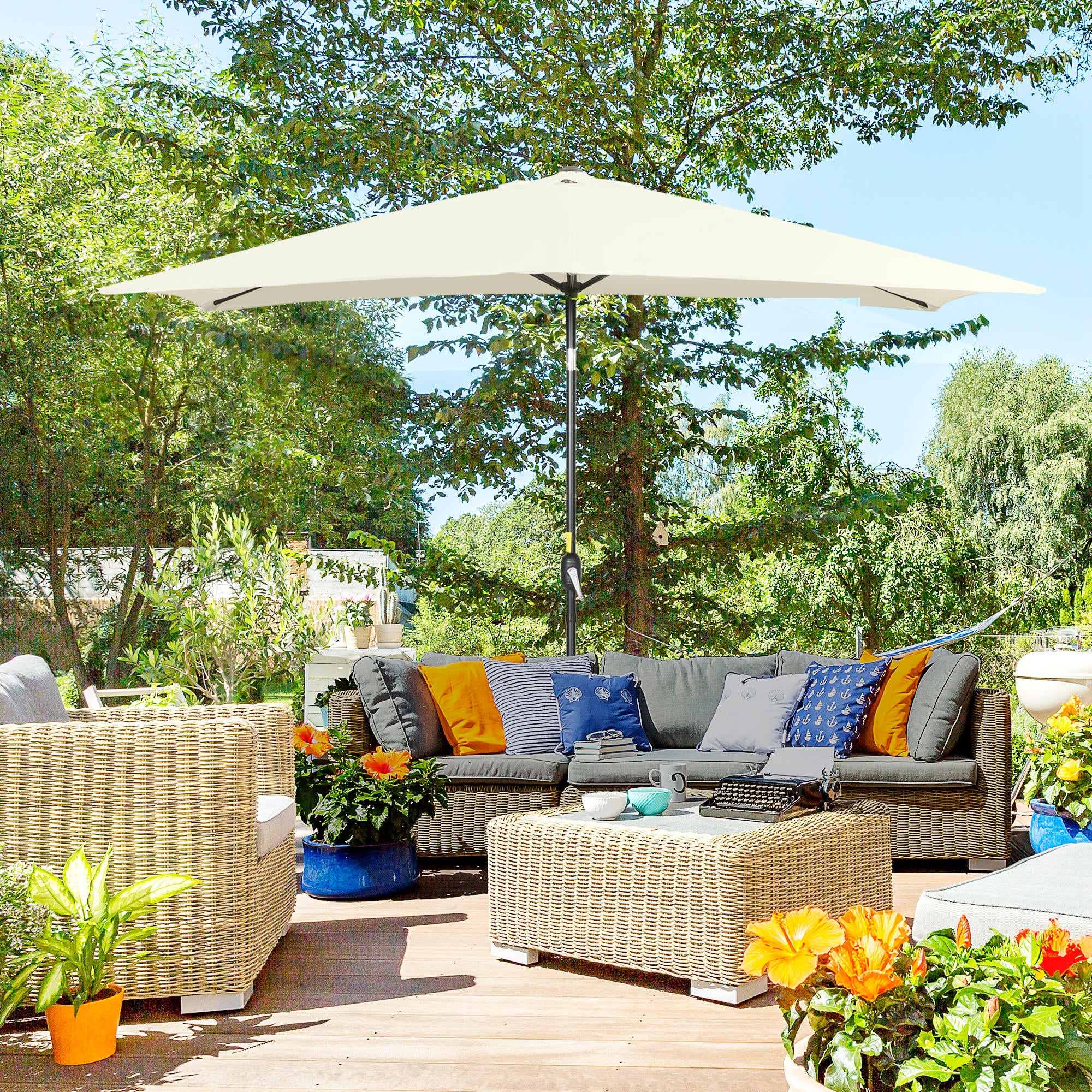 Parasol rectangulaire 2x3 m, en aluminium et polyester, à angle réglable, blanc crème et noir - 3