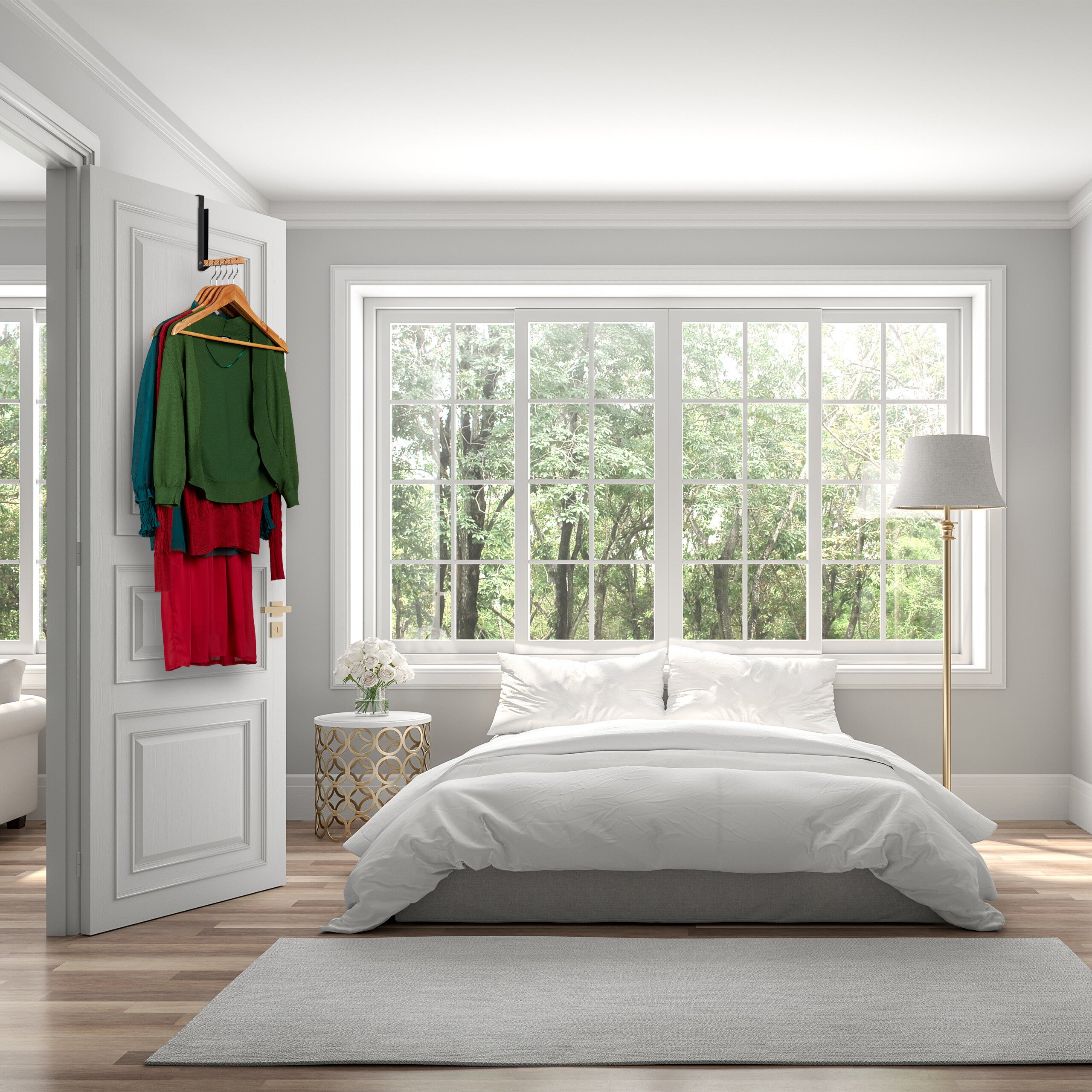 Relaxdays Ganci Da Porta Pieghevoli - Set Di 2 Appendiabiti Per 6 Grucce, Bianco E Legno