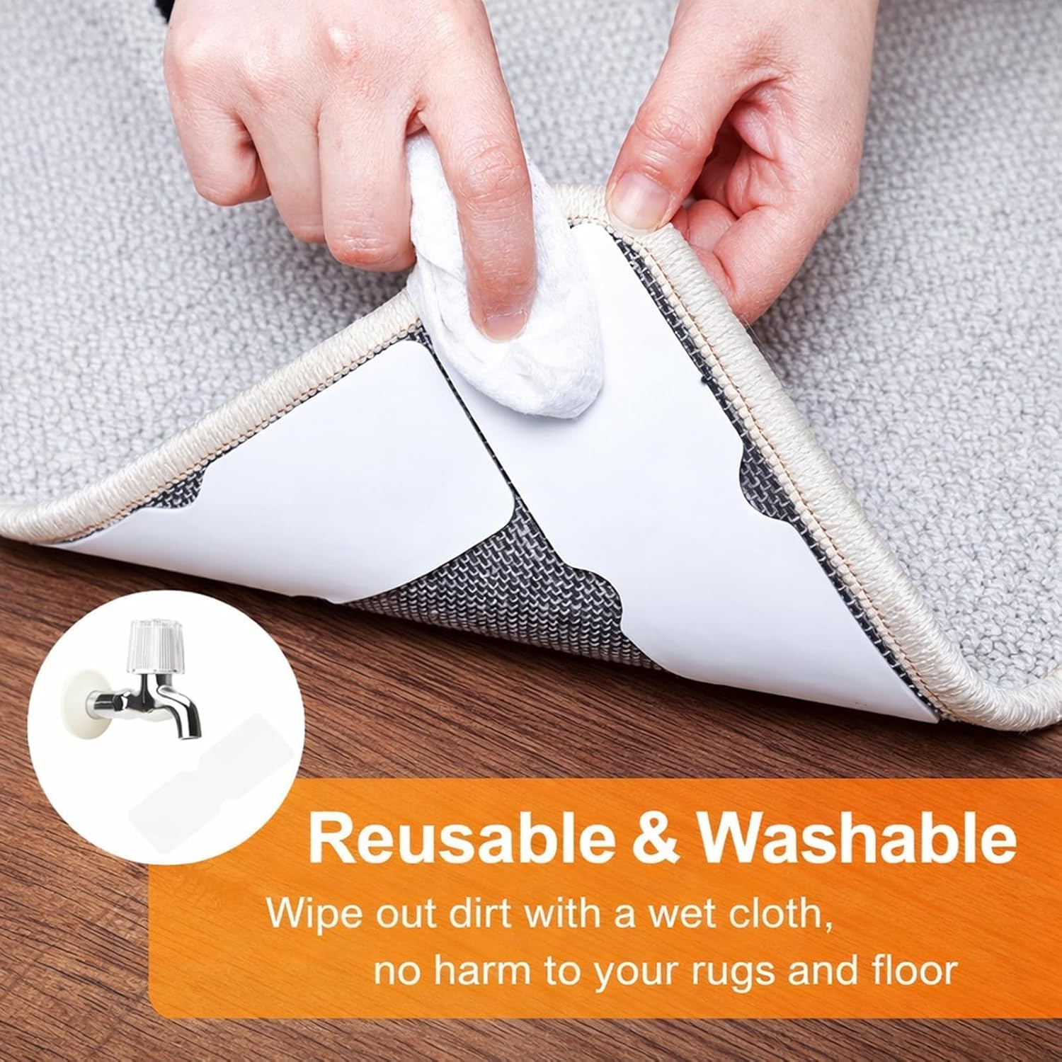 Lot de 12 bandes adhésives antidérapantes réutilisables en gel souple pour tapis et sols durs, autocollants antidérapants pour tapis en bois stratifié - 4