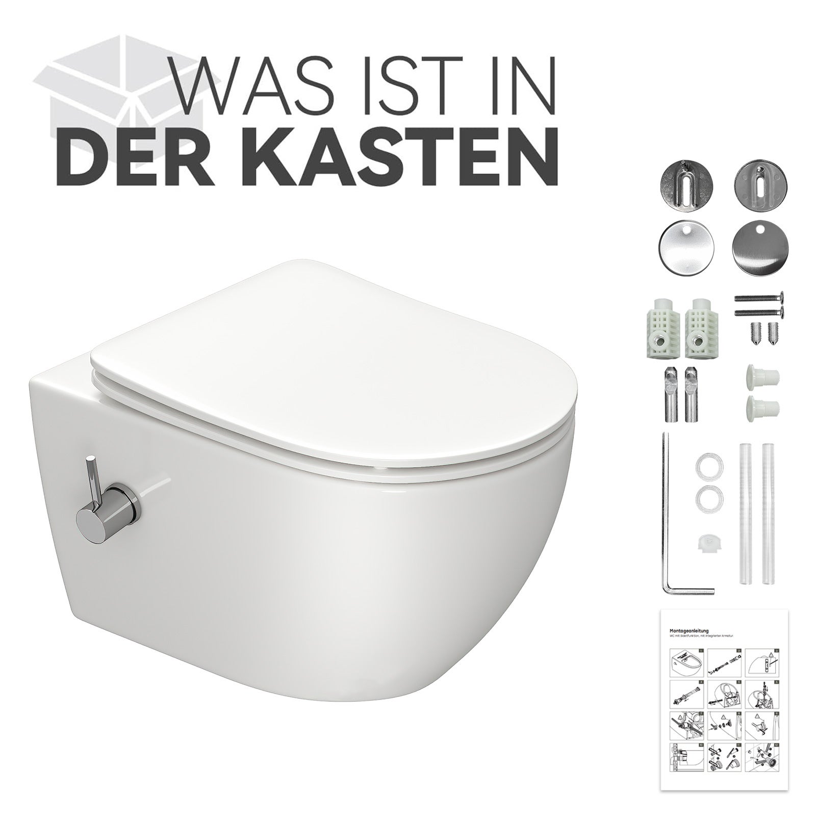 WC de douche Toilette avec buse intégrée, WC suspendu avec fonction bidet, WC Taharet avec nano-revêtement, douche WC avec robinet, 53x36x35 cm HOROW - 11