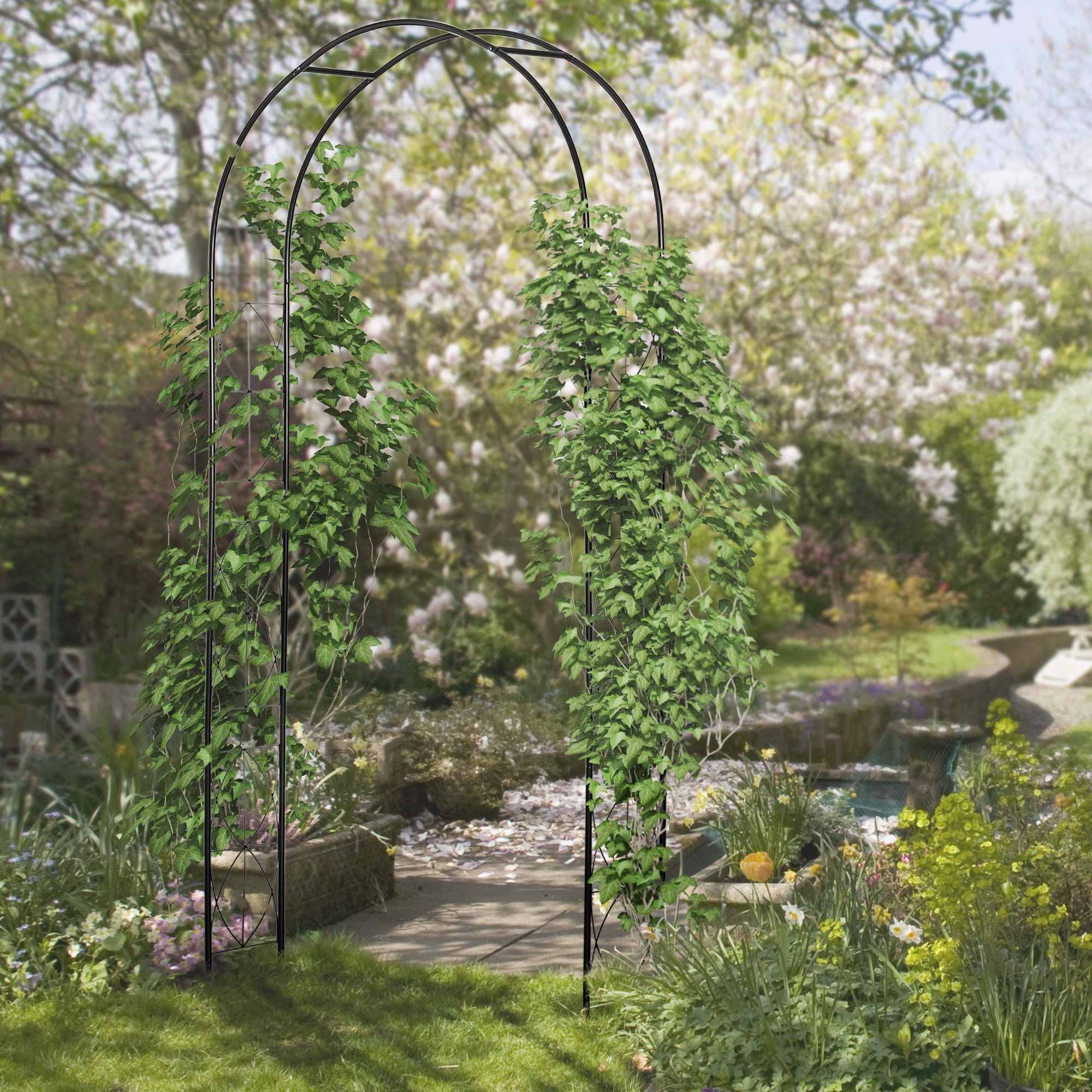 Arche métallique jardin roses/plantes grimpantes, support plantes, décoration, 114x30x230 cm, noir - 4