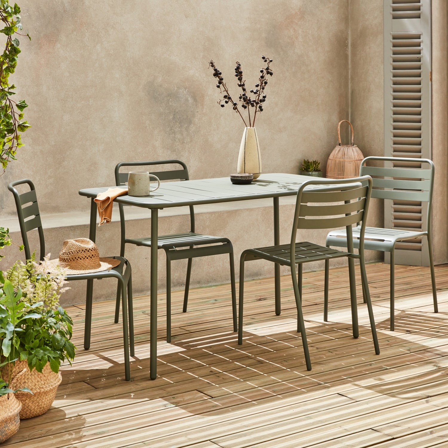 Table de jardin métal + 4 assises kaki en acier. Amelia. 120x70xH72.5cm (12.2kg) AMÉLIA - 7