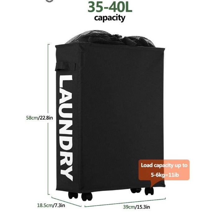 Panier à Linge Pliable avec Roues,Corbeilles à Linge Mince et Pliant Bac à Linge Sale Collecteur de Buanderie Poignées en Polyester pour Vêtements 40L - 2