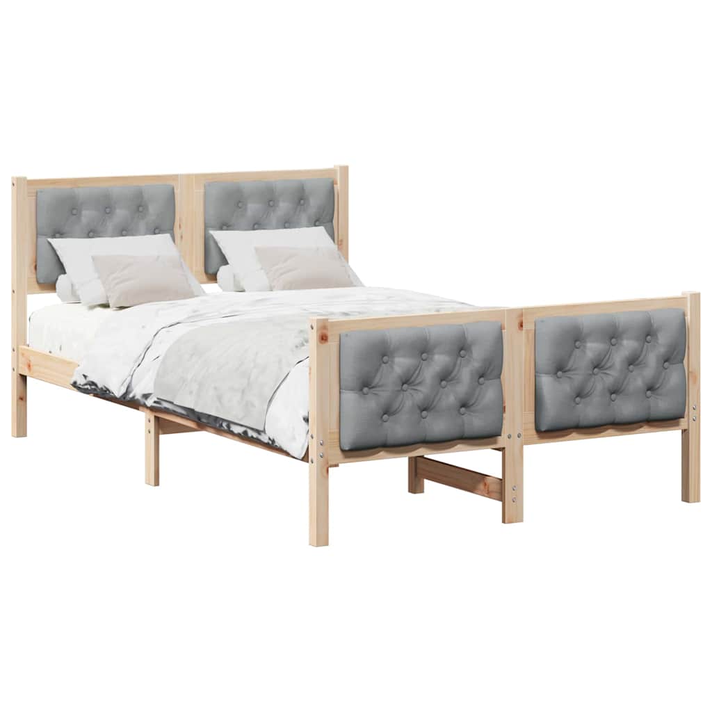Cadre de lit gris clair, pin massif, pour la chambre, 135 × 190 cm - 3