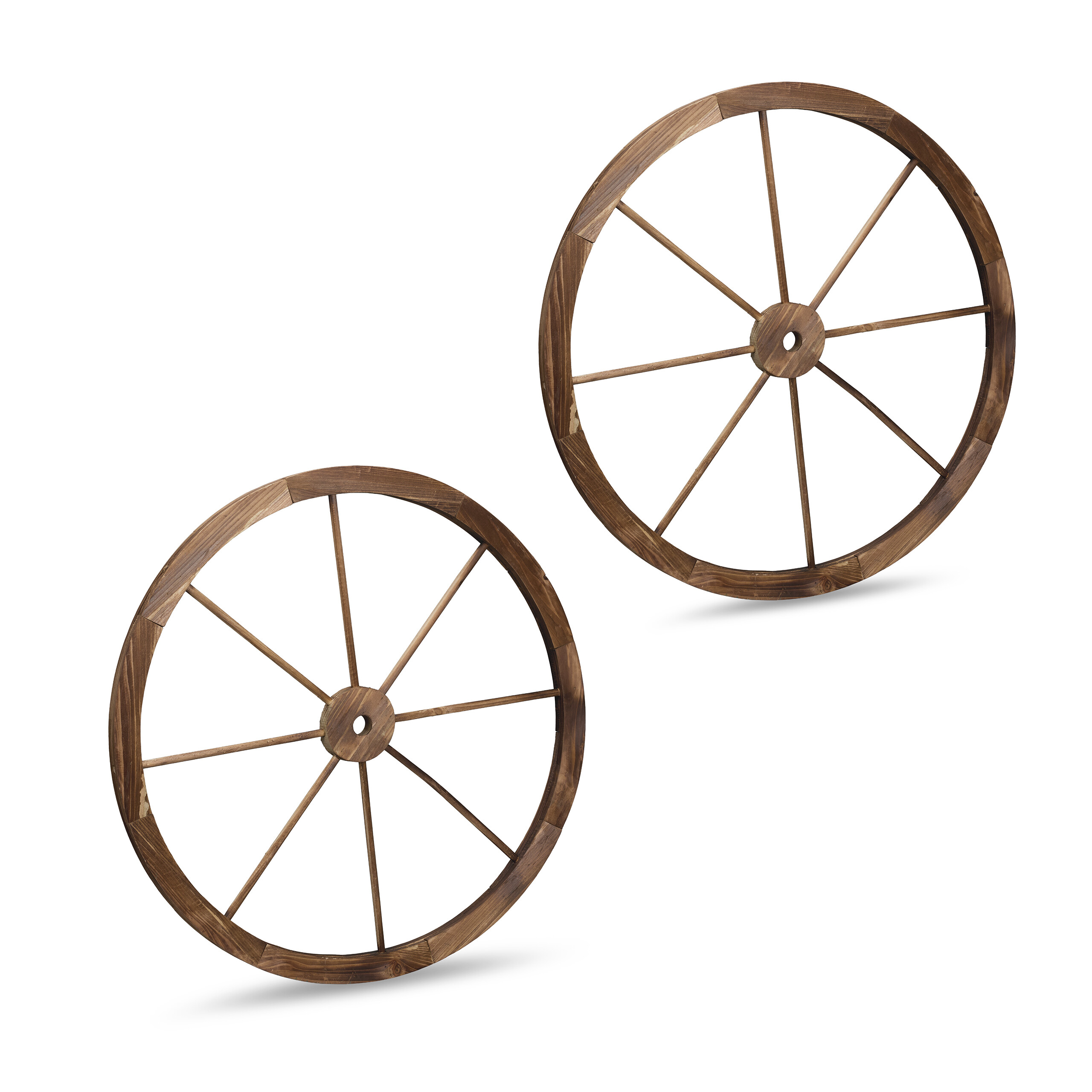 3 Ruote Di Carro Vintage In Legno Di Abete - Decorazione Da Esterno O Interno, Stile Western, Marrone, 40x2.5cm - Foto 5