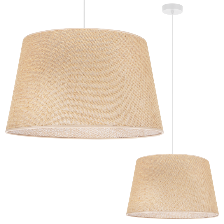 Lampa sufitowa wisząca Juta biała boho 1xE27 abażur okrągły stożek 44cm beżowy Light Home LH