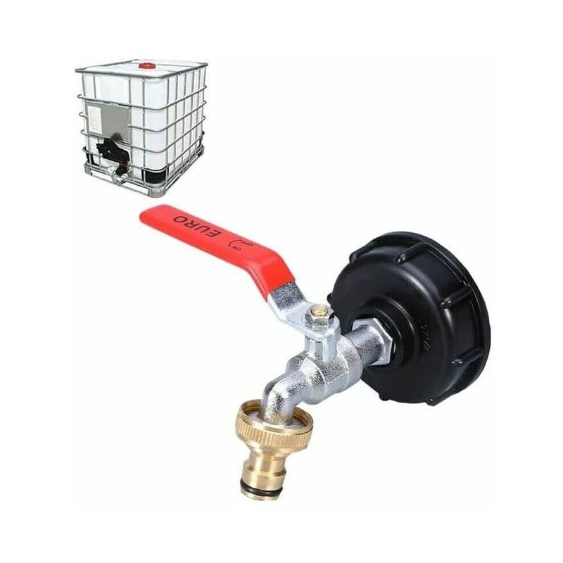 Kran Do Zbiornika IBC 1000L, Adapter Do Zbiornika IBC 1/2" Podwójny Kran Do Zbierania Wody Deszczowej, Mosiężny Kran O Grubości 60 Mm (3/4)