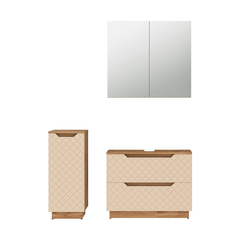 Vicco Zestaw mebli łazienkowych Lotta, Dąb/kaszmir ze strukturą płytek, 3 części