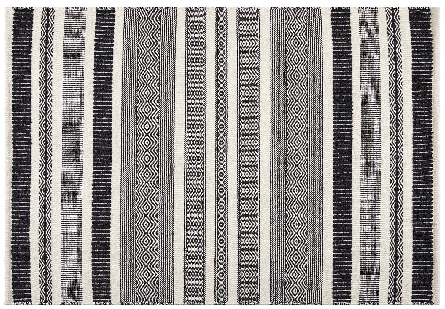 Dywan Kilim 160x230 cm z Wełny Biało/Czarny – Ręcznie Robiony, Styl Etniczny, Wysoka Jakość