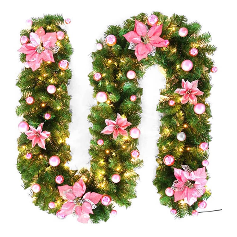 Guirlande De Noël Lumineuse 2,7 M Avec Fleurs Et Boules - Déco Maison, Escalier, Porte, Jardin - Rouge Et Doré - 6