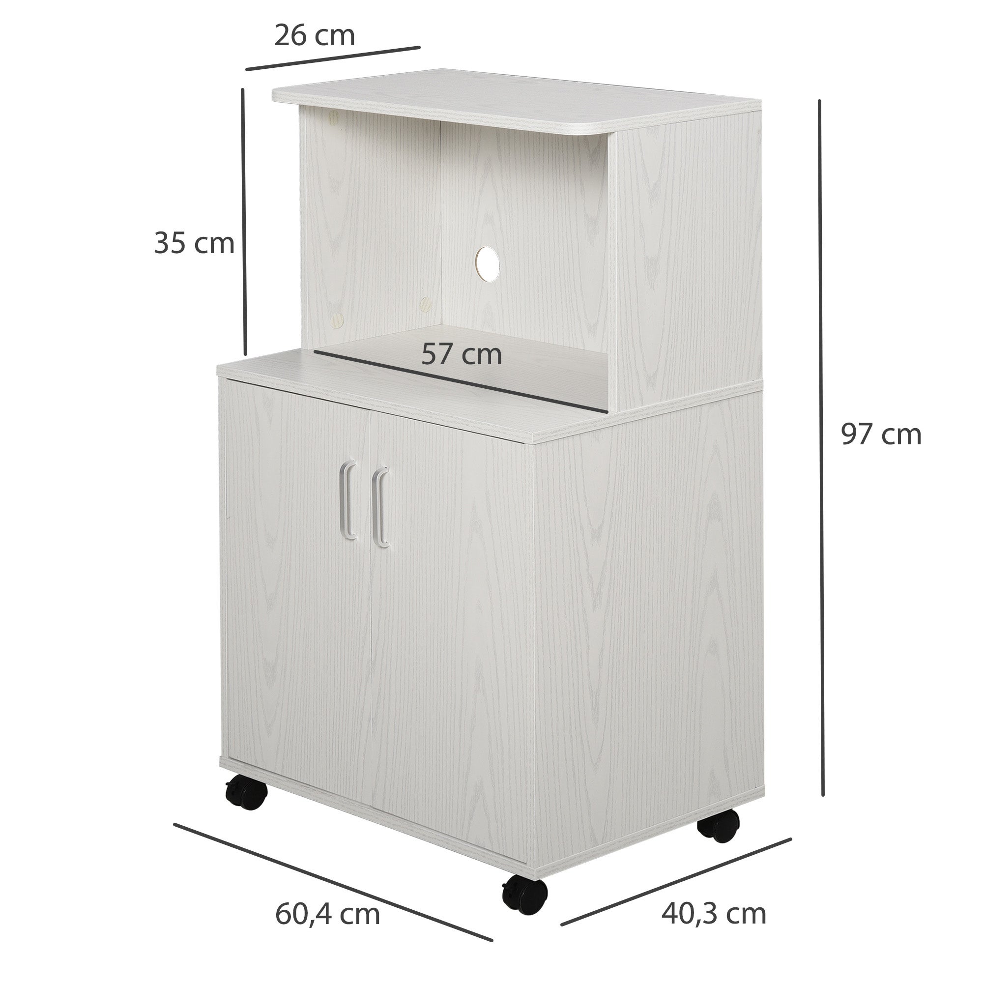 Aparador Auxiliar para Microondas HOMCOM Melamina de Madera Blanco 60,4x40,3x97 cm - 3