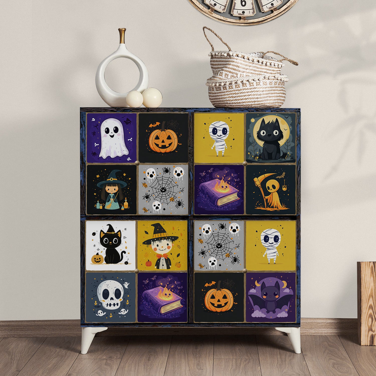 Zestaw 24 zabawnych naklejek ściennych na Halloween, motywy z duchami, wodoodporne naklejki na płytki, odpowiednie do pokojów, 15 x 15 cm