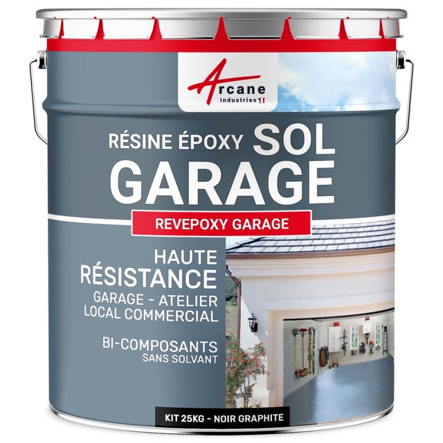 PEINTURE EPOXY SOL GARAGE - REVEPOXY GARAGE - 25 kg (jusqu'à 80 m² en 2 couches) Noir Graphite - RAL 9011 - ARCANE INDUSTRIES