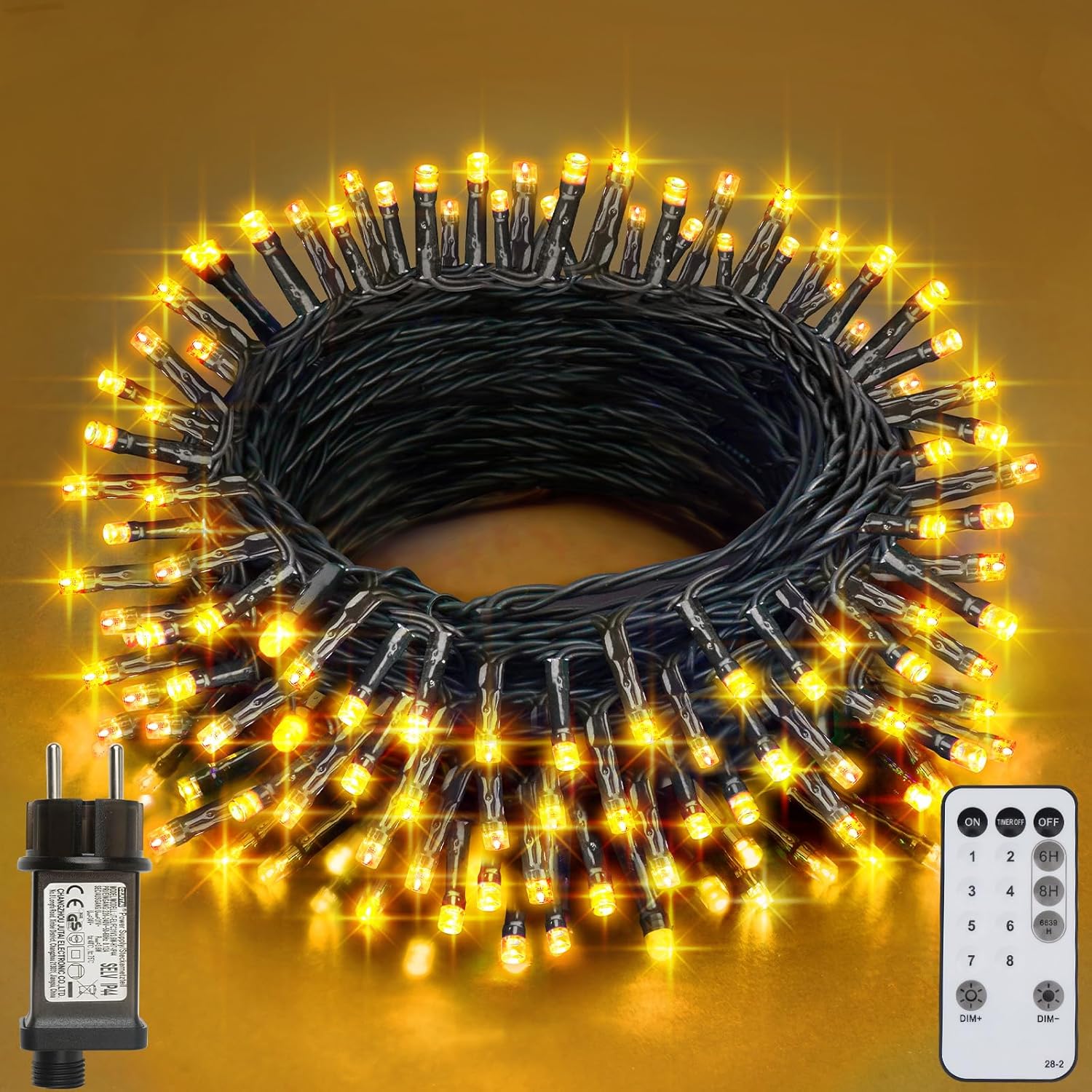 Sznur lampek choinkowych, 20 m, 200 diod LED, lampki choinkowe do użytku wewnątrz i na zewnątrz, sznur lampek choinkowych – ciepła biel
