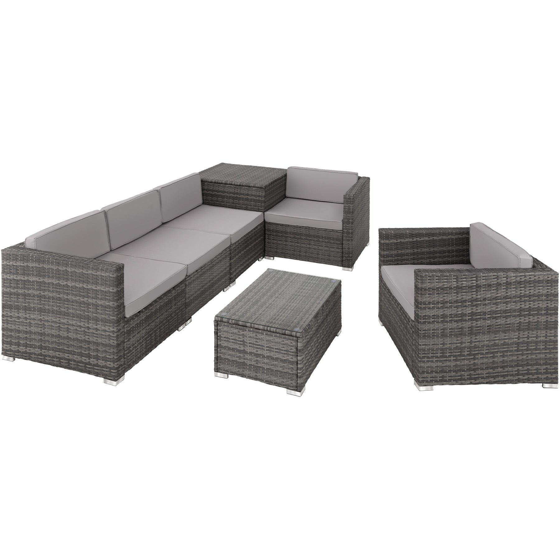 Salon de jardin en résine tressée et acier 5 places avec coffre de rangement résistant aux UV gris TECTAKE - 2